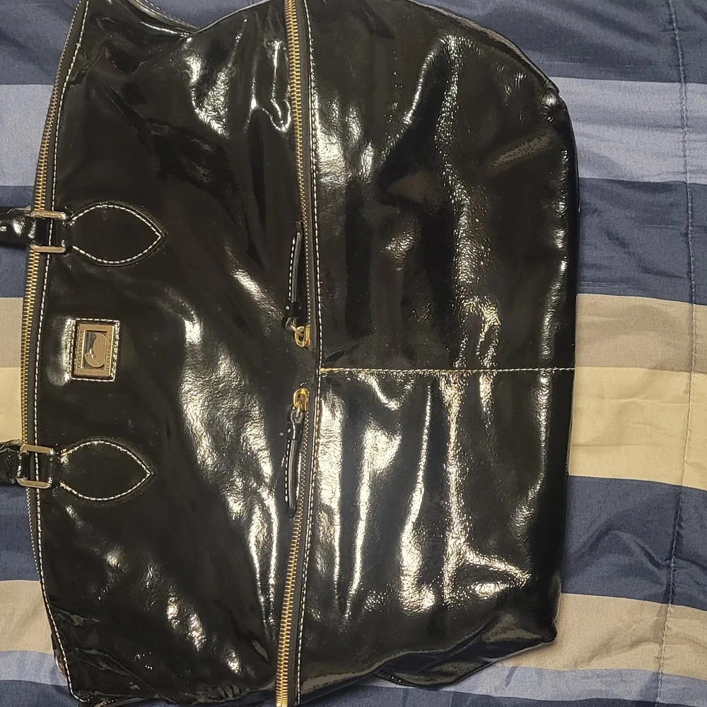 Dooney & Burke Black Structured Tote with Textured Fabric and Rounded Handles - Picture 2 of 6